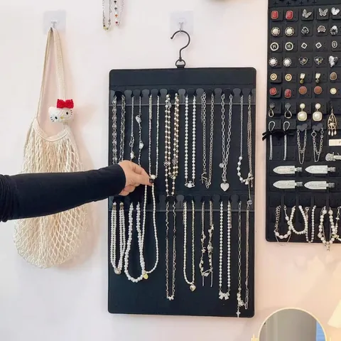 Felt Jewelry Organizer Hanging Bag Wall Mounted Earring Holder For Necklaces Sunglasses Storage With Rotating Hook
