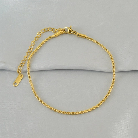 Damen Fußkettchen Gold Vergoldet Edelstahl Minimalistisch Gedrehte Seilkette Schmuck Verstellbar Französischer Stil