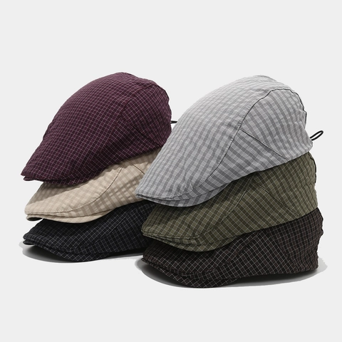 Vintage Plaid Ivy Cap British Style Retro Flat Hat Cotton Polyester Breathable Adjustable Forward Hat For Men Women
