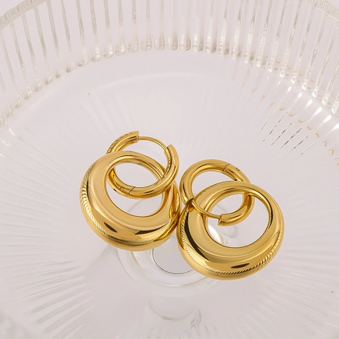 Double Hoop Earrings 18K Gold Plated Stainless Steel Detachable Geometric Minimalist Ins Style Jewelry For Women Girls