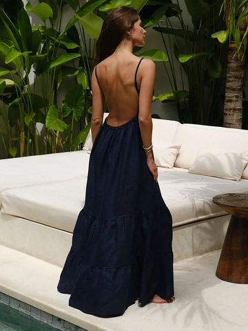 Abito Maxi A Balze Sexy Senza Schienale Da Donna Cotone Spalline Sottili Senza Maniche Boho Estate Vacanze Spiaggia Elegante