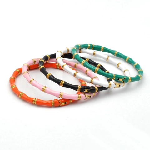 Bamboo Joint Bangle Bracelet Stainless Steel Colorful Enamel Inlay Fashion Versatile Jewelry For Women