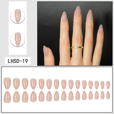 Glossy Solid Color Almond Shape Press On Nails Nude Pink Detachable DIY Manicure For Women Elegant Simple Style