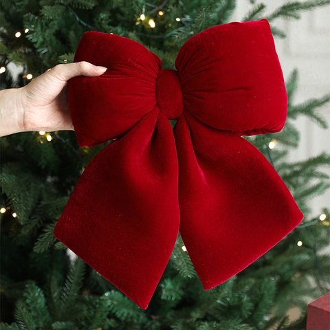Christmas Velvet Bows Ornaments Red Soft Large Hanging Decorations For Tree Party Wedding Festive Home Indoor Outdoor Decor
