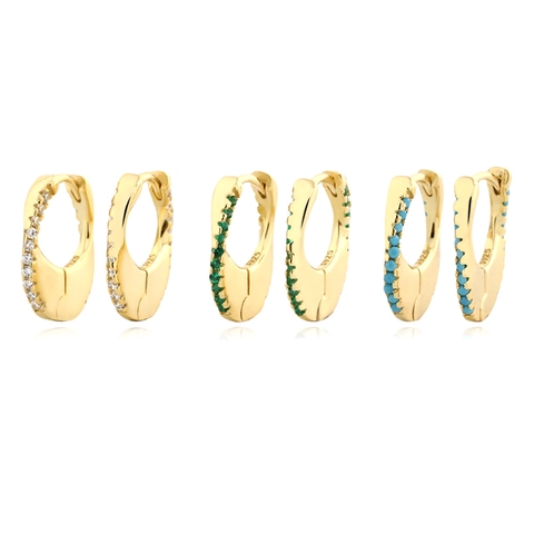 Pendientes Huggie Hoop De Plata De Ley 925 Con Circonitas Cúbicas De Colores Joyería Geométrica Minimalista Para Mujeres