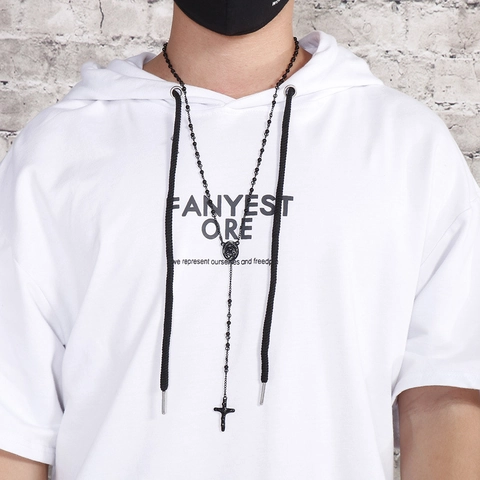 Collier Pendentif Croix En Acier Inoxydable Inversé Strass Chapelet Gothique Punk Hip Hop Street Style Bijoux Pour Hommes