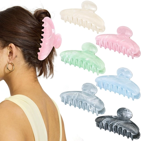 Large Hair Claw Clip Resin Marble Pattern Nonslip Elegant Shark Clip Accessory For Women