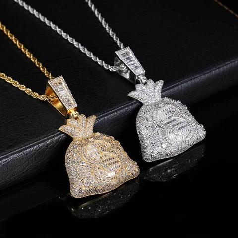 Geldbeutel Anhänger Halskette Kupfer AAA Zirkonia Iced Out Hip Hop Schmuck Für Herren Damen Seilkette