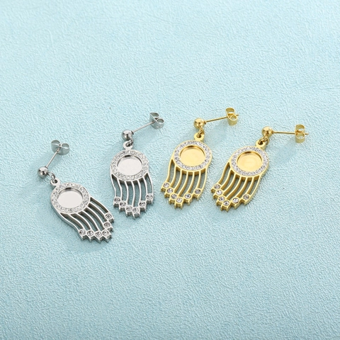 Perni Per Orecchini In Acciaio Inossidabile Con Montature Castone Rotondo Strass Frangia Per Creazione Gioielli DIY