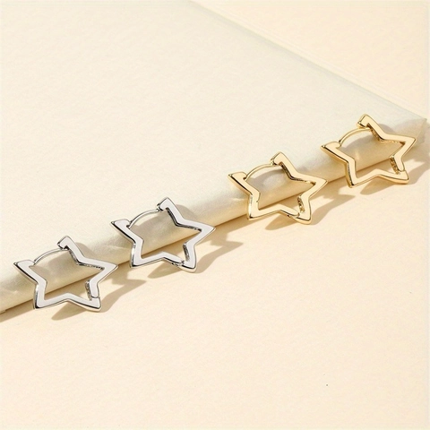 Minimalist Alloy Hollow Star Huggie Hoop Earrings For Women Gold Silver Geometric Star Dainty Chic Fashion Jewelry Accessory