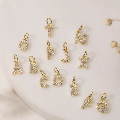 Alphabet Initial Charms 18K Gold Plated Copper Zirconia DIY Jewelry Making Accessories For Necklace Bracelet