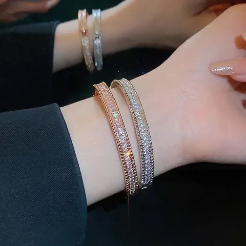 Bracciale Rigido Di Lusso In Zircone E Lega Micro Pavé Design Bordo A Perline Per Donne Gioielli Di Moda Regalo