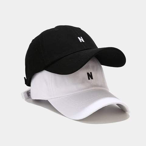 Cotton Baseball Cap With Embroidered N Letter Adjustable Simple Sun Protection Outdoor Peaked Hat For Women Men