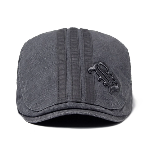 Men Retro Cotton Ivy Cap Gothic Letter Embroidery Breathable Casual Adjustable Flat Cap Vintage Outdoor Sunshade Hat
