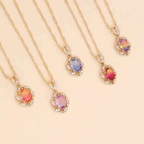 Sunflower Pendant Necklace For Women Colorful Glass Gemstone Rhinestone Copper Alloy Jewelry Simple Clavicle Chain