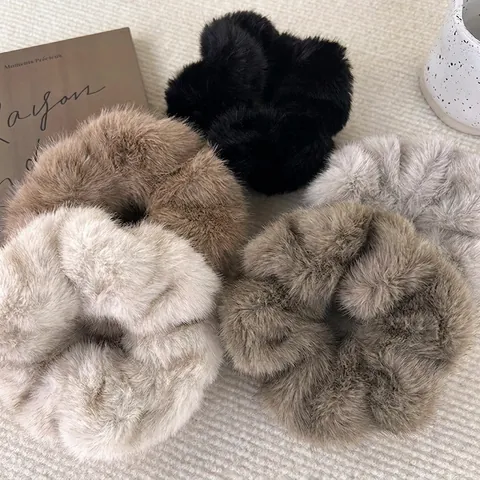 Weiche Kunstfell Scrunchies Herbst Winter Große Darm Haargummis Flauschige Plüsch Elastische Haarbänder Für Frauen Mädchen
