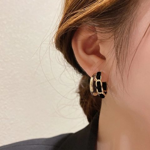 Doppelschichtige C-Förmige Creolen Für Damen Mit Legierung Samtstoff Und 925 Sterling Silber Ohrstecker Retro Stil