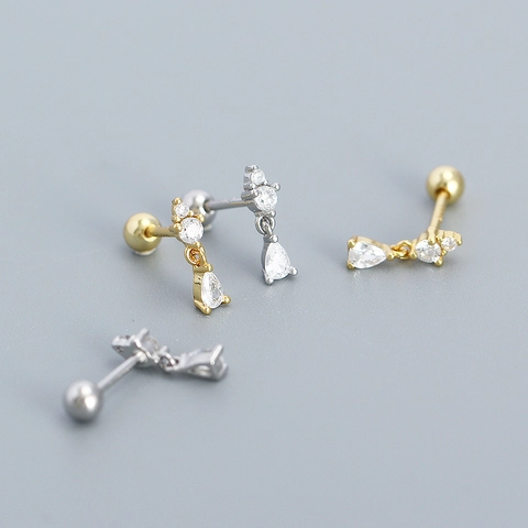 Orecchini A Lobo In Zirconia A Goccia Argento Sterling 925 Pendente Pera Piccolo Chiusura A Vite Gioielli Minimalisti Donna