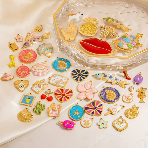 DIY Charms Pendants Stainless Steel Enamel Colorful Animal Flower Shapes For Jewelry Making Bracelet Necklace Accessories