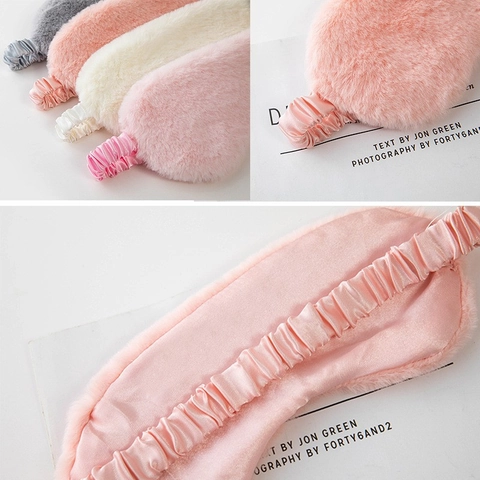 Soft Faux Rabbit Fur Plush Eye Mask Cute Cartoon Or Letter Embroidery Blackout Blindfold For Sleeping Travel Night Comfort