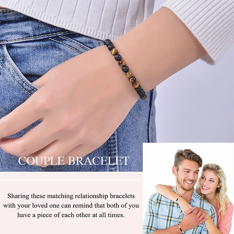 Morse Code Armband Tigerauge Und Matte Steinperlen Verstellbares Gewebtes Seil I Love You Geschenk Für Männer