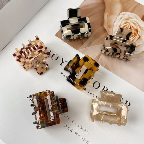 Acetate Acrylic Hair Claw Clips Square Half Moon Leopard Checkerboard Marble Vintage Fashion Styling For Women Girls