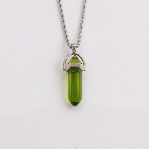 Hexagonal Point Stone Pendant Necklace Stainless Steel Rope Chain Gradient Color Crystal Bullet Shape Healing Jewelry For Women Men Gift
