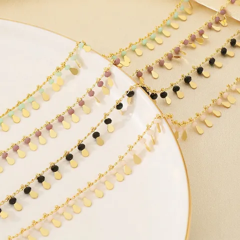 Collar Con Colgante De Gota Cobre Chapado En Oro Con Cuentas De Colores Estilo Bohemio Joyería Elegante Para Mujer