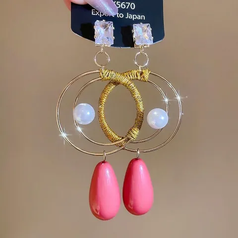 Retro Teardrop Dangle Earrings With 925 Sterling Silver Earring Post Zircon Imitation Artificial Pearl Geometric Gold Circle For Women