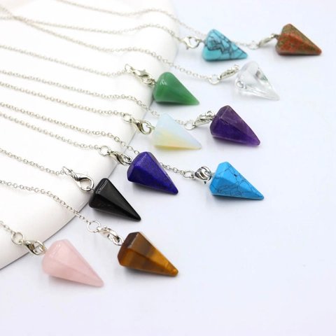 Natürlicher Kristall Pendel Anhänger Halskette Hexagonal Konisch Stein Reiki Heilung Meditation Schmuck Für Damen Herren