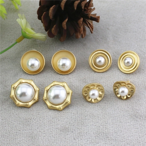 Vintage French Style Matte Gold Alloy Faux Artificial Pearl Stud Earrings With 925 Sterling Silver Earring Post For Women