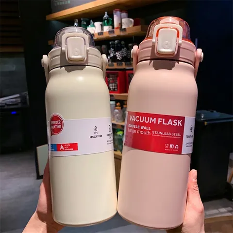 Large Capacity 304 Stainless Steel Vacuum Flask Insulated Water Bottle With Straw Handle For Outdoor Sports Gym Portable