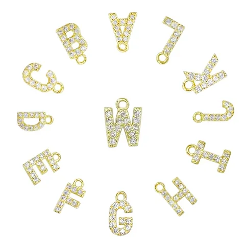 Initial Alphabet Letter Charms Copper Gold Plated Cubic Zirconia Pendants For DIY Jewelry Making Bracelet Necklace Accessory