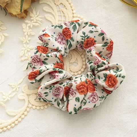 Scrunchies In Tessuto Floreale Vintage Francese Alta Elasticità Motivo Rosa Elastici Per Capelli Fascia Retro Con Volant Per Donne Ragazze