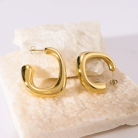Grove Onregelmatige C-Vorm Hoops Oorbellen Roestvrij Staal Met 18K Verguld Franse Ins Stijl Minimalistisch Voor Vrouwen
