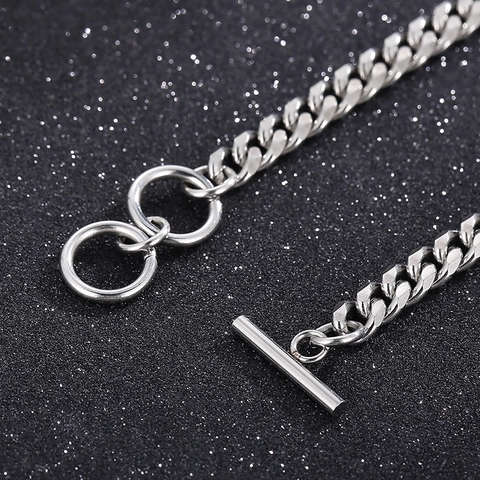 Collar De Cadena Cubana Joyería De Acero Inoxidable Con Cierre De Palanca Accesorio De Moda Unisex Cadena Simple