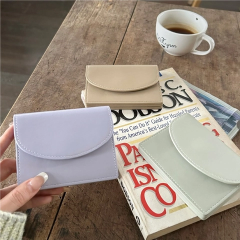 Cartera Corta Para Mujer Cuero PU Tarjetero Minimalista Plegable Con Cierre Magnético Color Sólido Accesorio De Moda