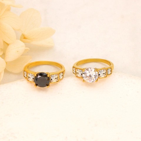 Anello Geometrico in Acciaio Inossidabile con Strass da Donna Placcato Oro Anello per Fidanzamento Matrimonio Gioielli di Moda