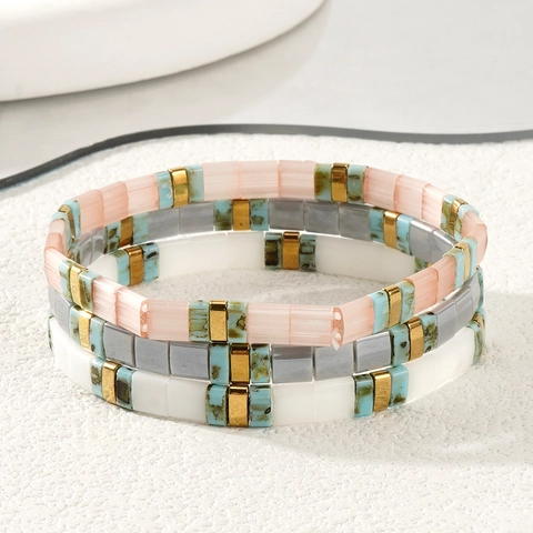 Böhmische Tila Perlen Armbänder Bunte Emaille Fliesen Perlen Geometrische Elastische Handgefertigte Modeschmuck Für Damen