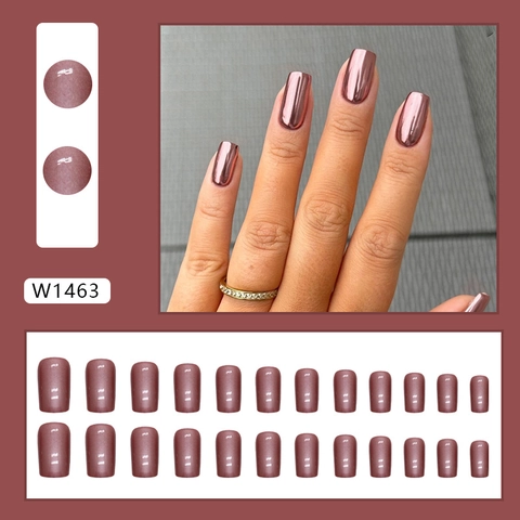 Press On Nails Metal Mirror Effect Aurora Taro Purple Medium Square Shape Fashionable False Nails Full Cover