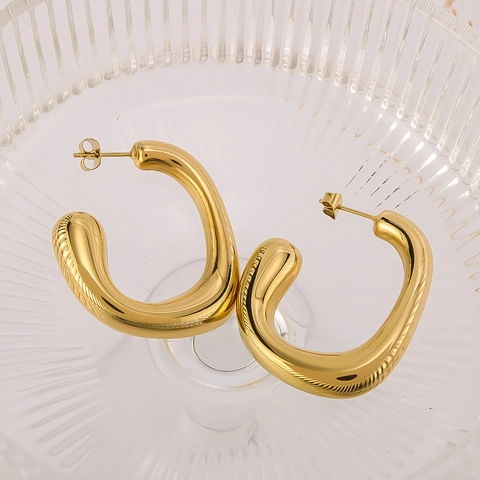 Grove Onregelmatige C-Vorm Hoops Oorbellen Roestvrij Staal Met 18K Verguld Franse Ins Stijl Minimalistisch Voor Vrouwen