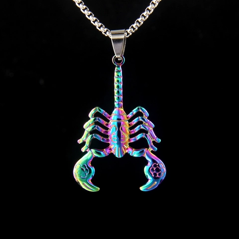 Scorpion Pendant Necklace Stainless Steel Iridescent Rainbow Color Hip Hop Punk Gothic Jewelry For Men
