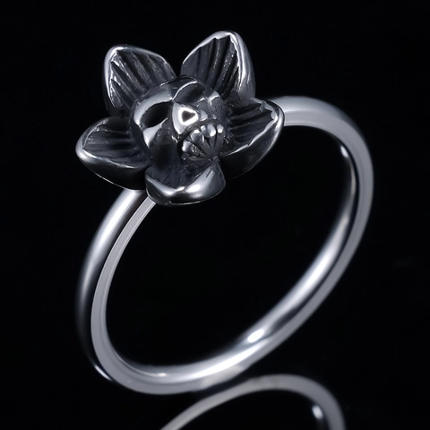 Skull Flower Stainless Steel Ring Gothic Punk Vintage Dark Style Jewelry Accessory For Men And Women Cool Gift