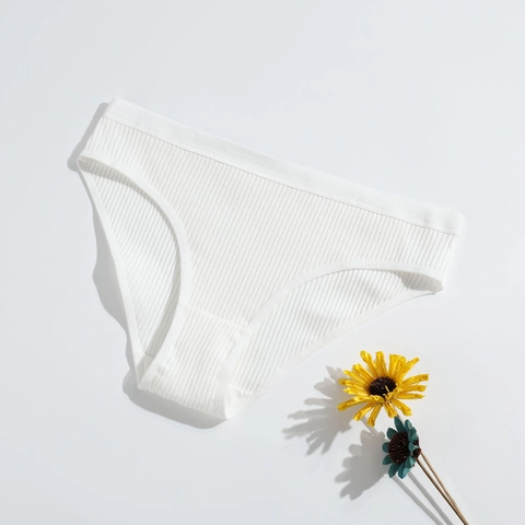 Women's Cotton Ribbed Panties Low Waist Breathable Solid Color Briefs Comfortable Knitted Underwear For Ladies