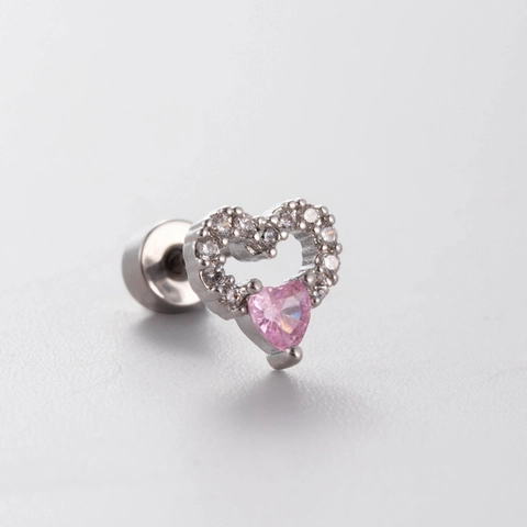 Pink Heart Moon Butterfly Stainless Steel Ear Bone Studs With Cubic Zirconia Screw Back Earrings For Women Sweet Jewelry