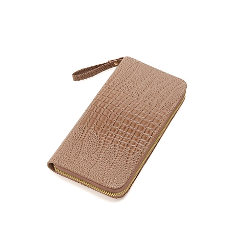 Cartera Larga Para Mujer Estampado Cocodrilo Cuero PU Bolso De Mano Con Correa De Muñeca Multiranuras Para Tarjetas Cremallera