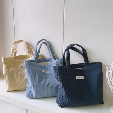 Corduroy Handbag Small Tote Minimalist Solid Color Daily Shopping Canvas Lining Mommy Breakfast Bag Women