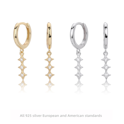 925 Sterling Silber Creolen Mit Baumelnden Dreifachen Sternen 5A Zirkon Zierlicher Huggie Modeschmuck Für Damen