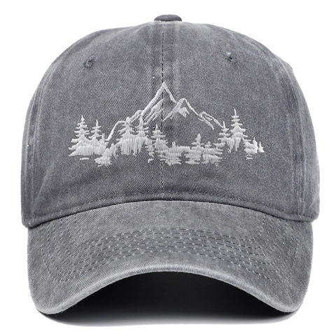 Cappellino Da Baseball In Cotone Lavato Con Ricamo Foresta Di Montagna Retro Regolabile Per Uomini Donne