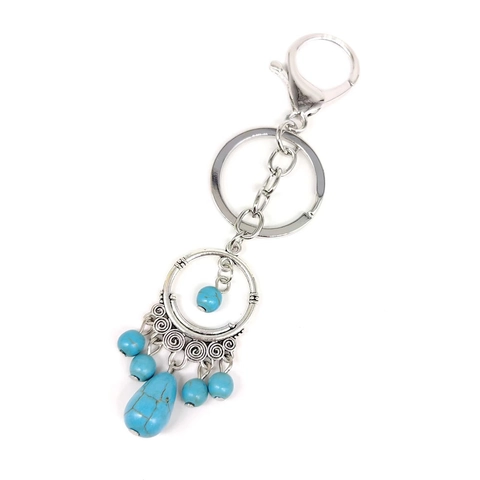 Boheems Vintage Turkoois Sleutelhanger Zinklegering Etnisch Kwastje Sleutelring Tasbedel Auto Hanger Vrouwen Sieraden Cadeau